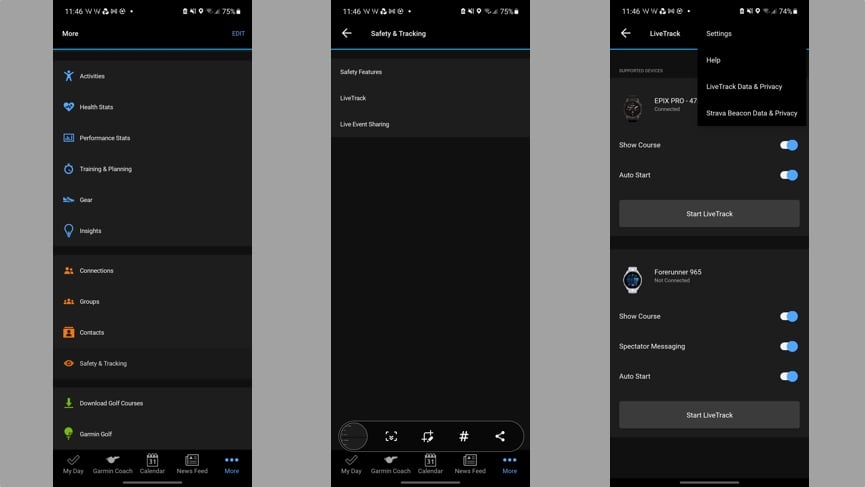 garmin connect livetrack