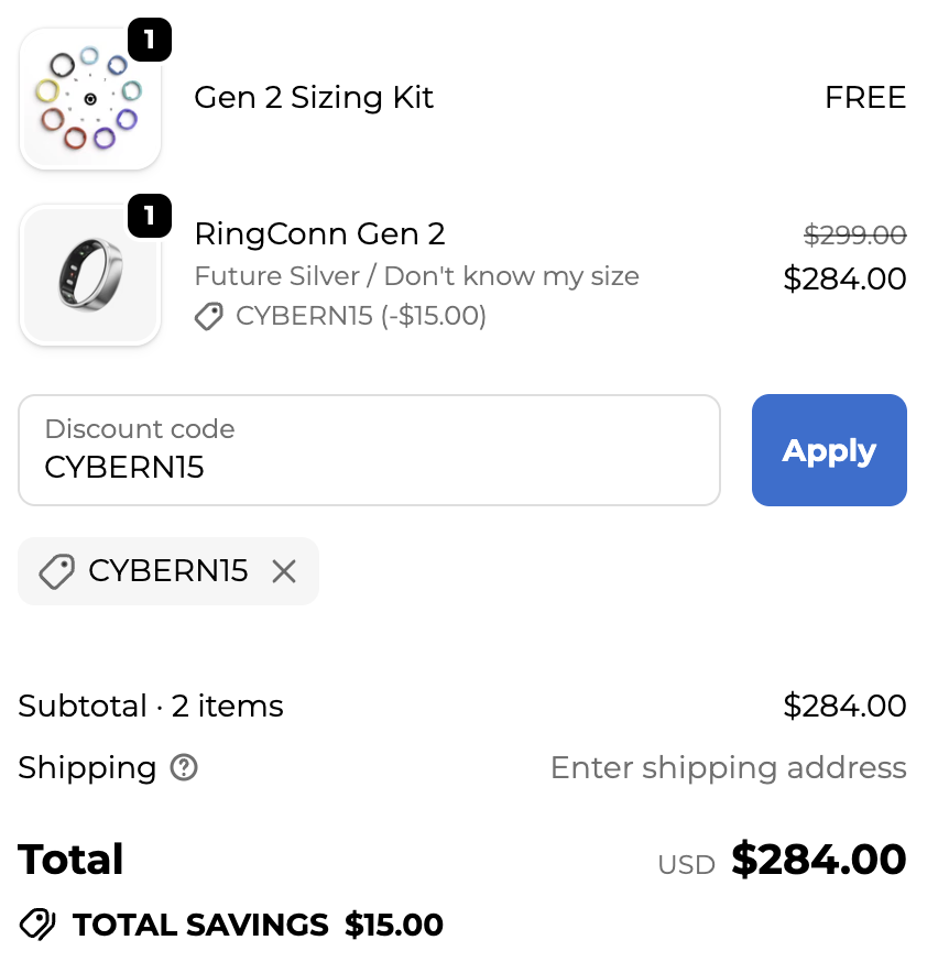 Ringconn discount with code CYBERN15
