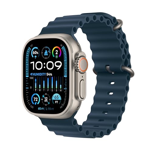 Large image for amazon product "Apple Watch Ultra 2 [GPS + Cellular 49mm] Smartwatch with Rugged Titanium Case & Blue Ocean Band One Size. Fitness Tracker, Precision GPS, Action…"