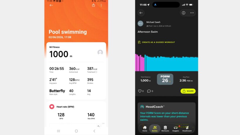 Xiaomi Watch 5 swimming data
