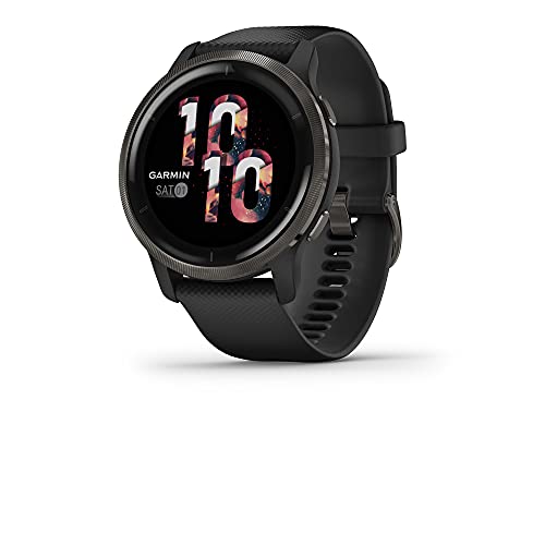 Large image for amazon product "Garmin Venu 2, GPS Smartwatch with Advanced Health Monitoring and Fitness Features, Slate Bezel with Black Case and Silicone Band"
