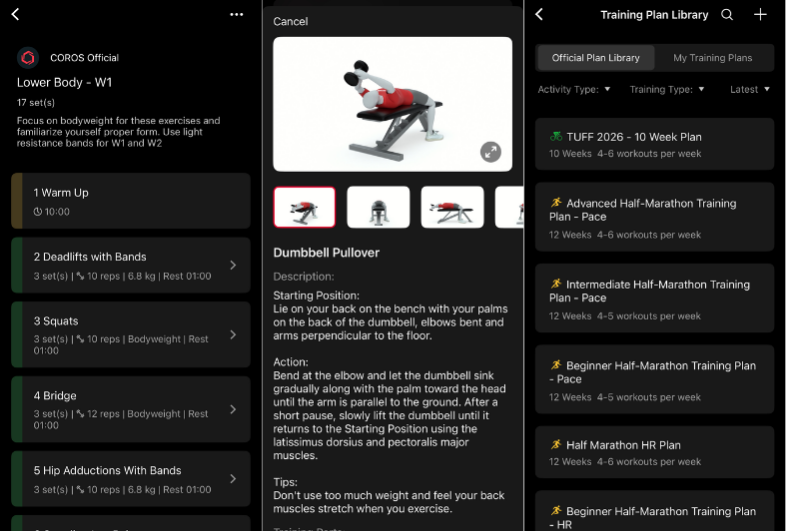 COROS app training interface