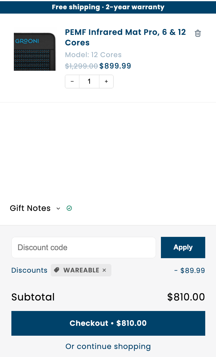 grooni with discount code applied