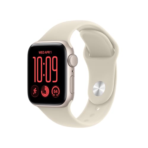 Large image for amazon product "Apple Watch SE 3 GPS 40mm Smartwatch | Starlight Aluminum Case, Sand Sport Band - S/M. Fitness + Sleep + Cycle Tracking, Heart Rate, Vitals, Safety"