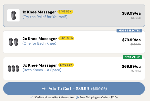 current glokore knee massager pricing