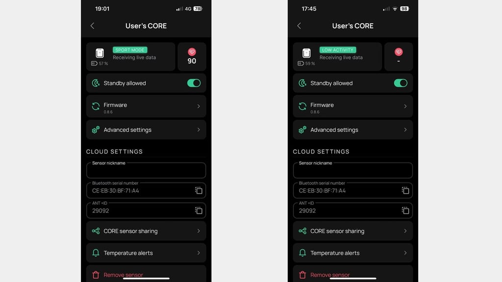 Core settings