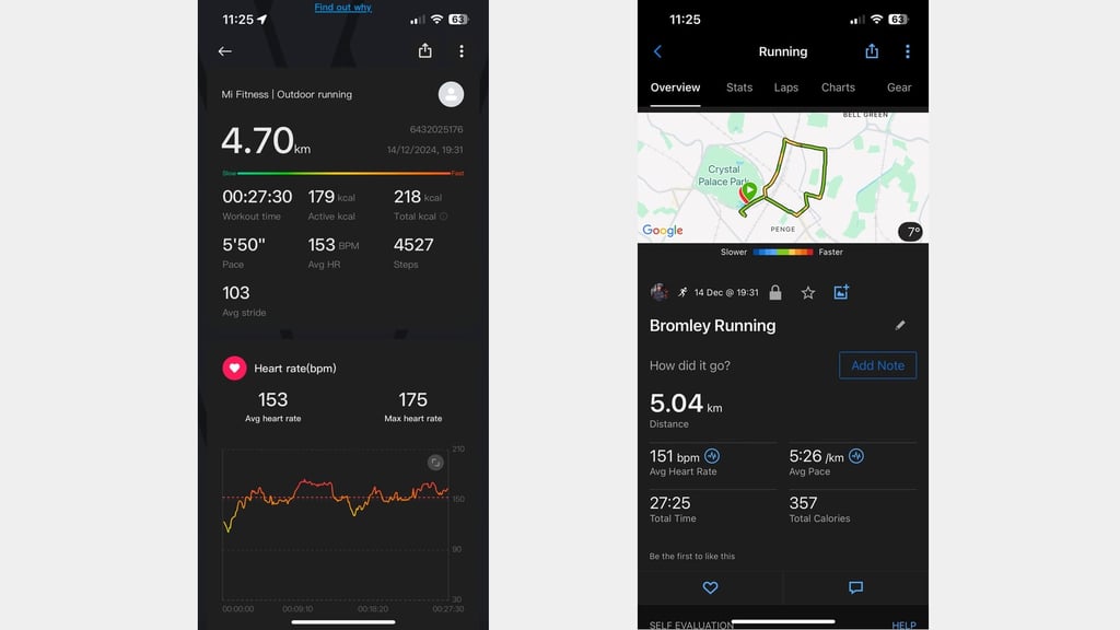 Xiaomi Mi Smart Band 9 Active running data
