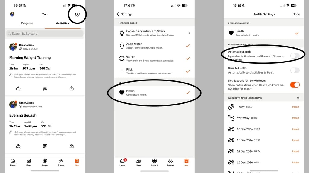 automatic import on strava for apple watch