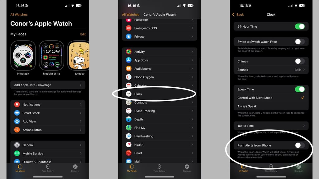 Apple Watch alarm push alerts