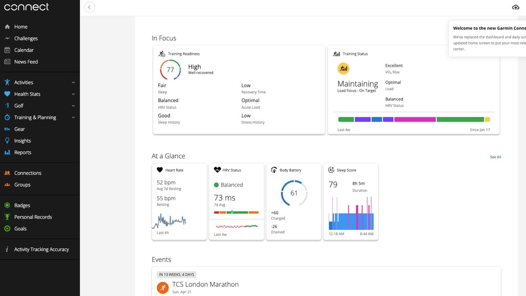 Garmin Connect web app 2024 update