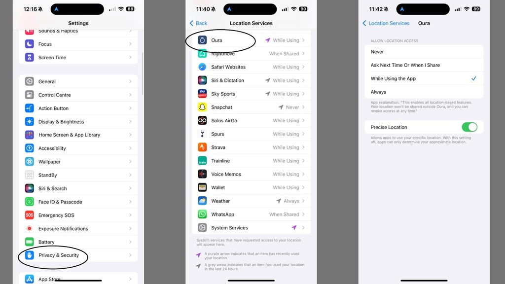 set up oura location services