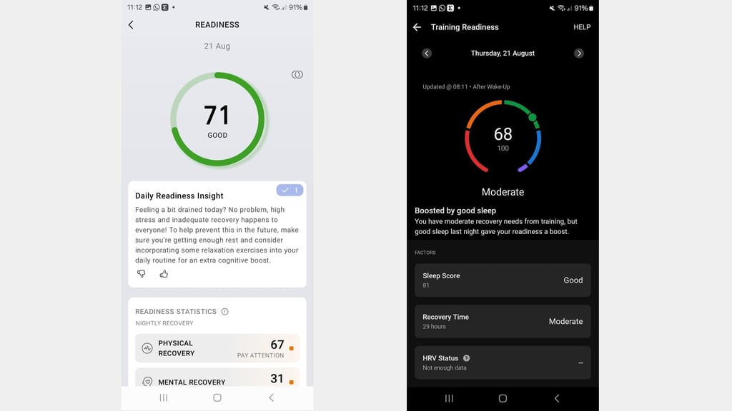 readiness score comparison amazfit and garmin