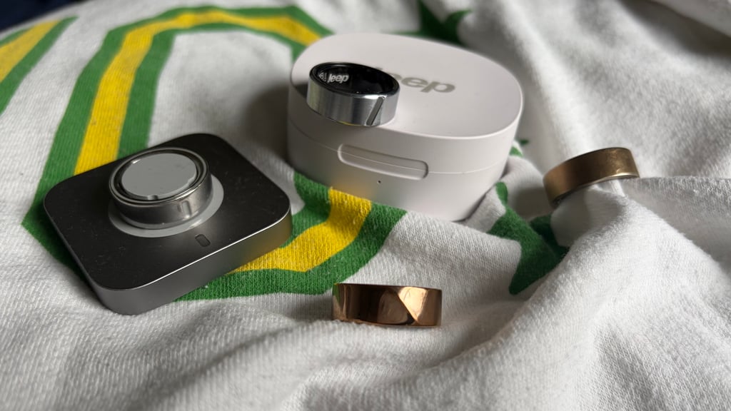 collection of smart rings, including oura ring 4, noise luna ring 2, leep ring 1, and ultrahuman ring air