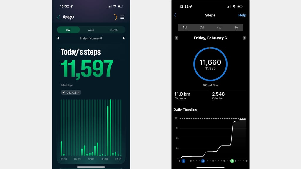 Step tracking comparison: Leep Ring 1 vs. Garmin Forerunner 970