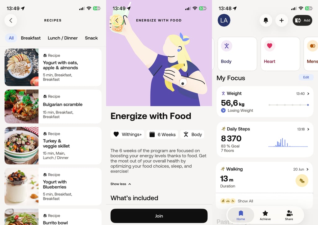 Withings app interface