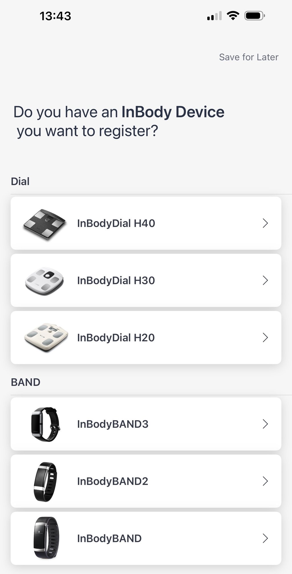 InBody app on iOS