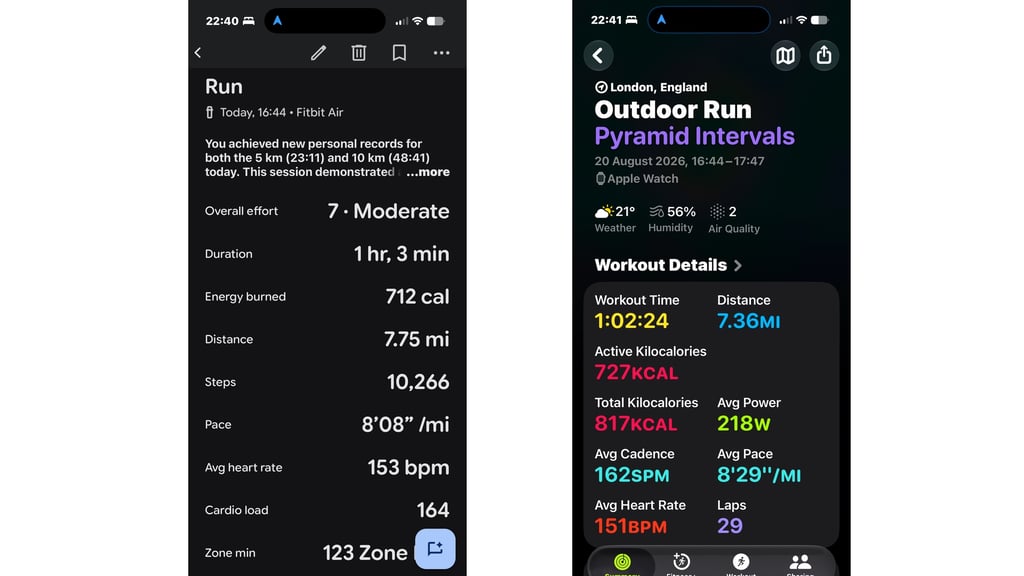 Fitbit Air run data in app