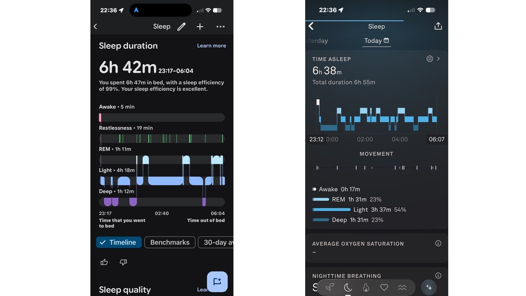 Fitbit Air sleep data in app