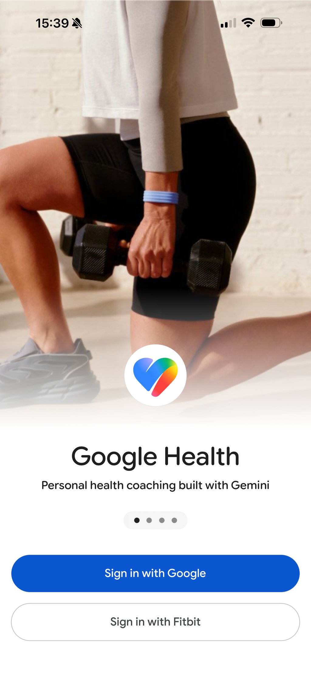 Singing in to the Google Health Fitbit app on iOS