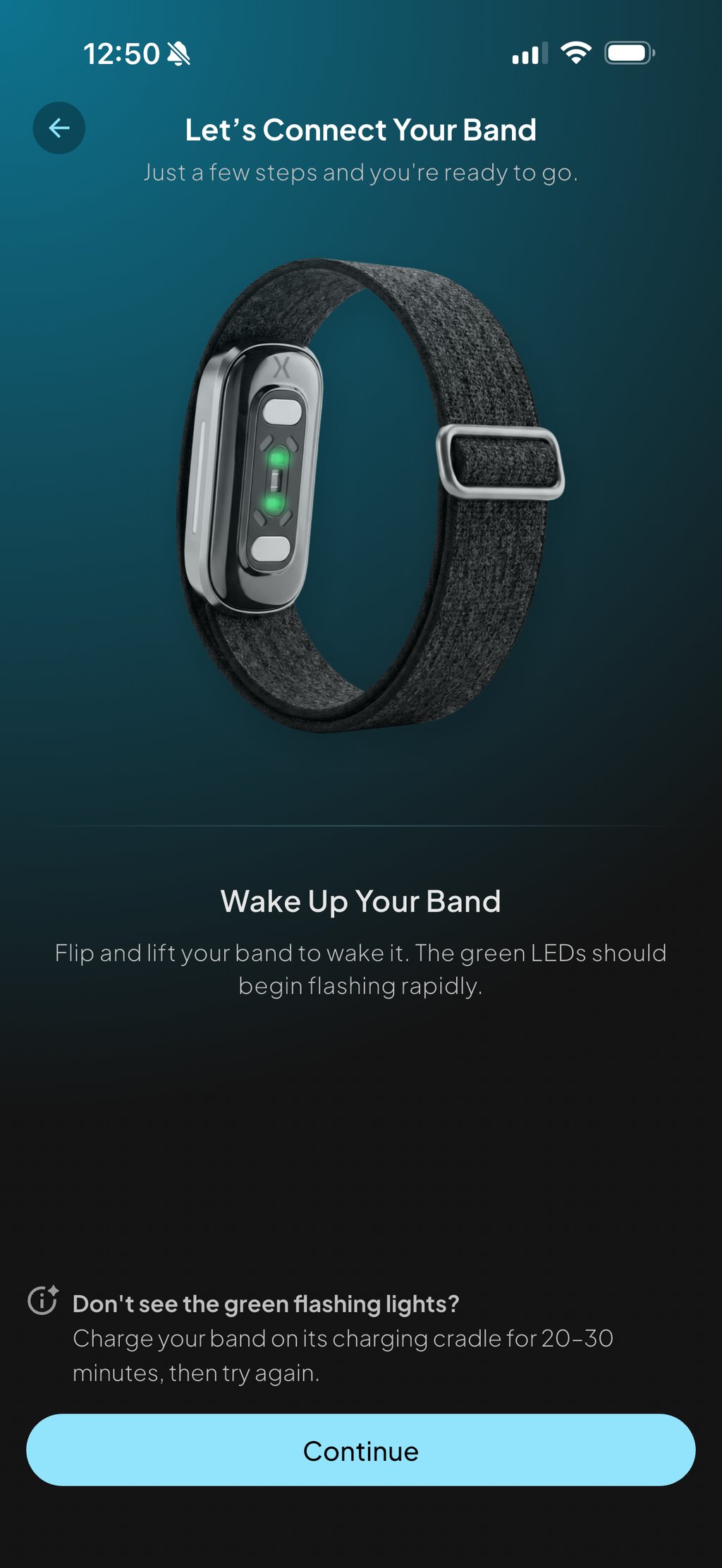 Connecting Hume Band 2.0 via the Hume Health app on iOS
