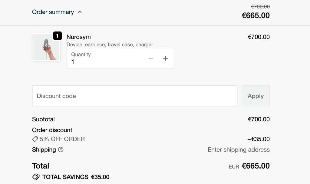 nurosyms checkout page