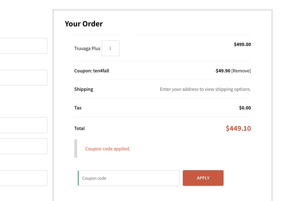 Truvaga's checkout
