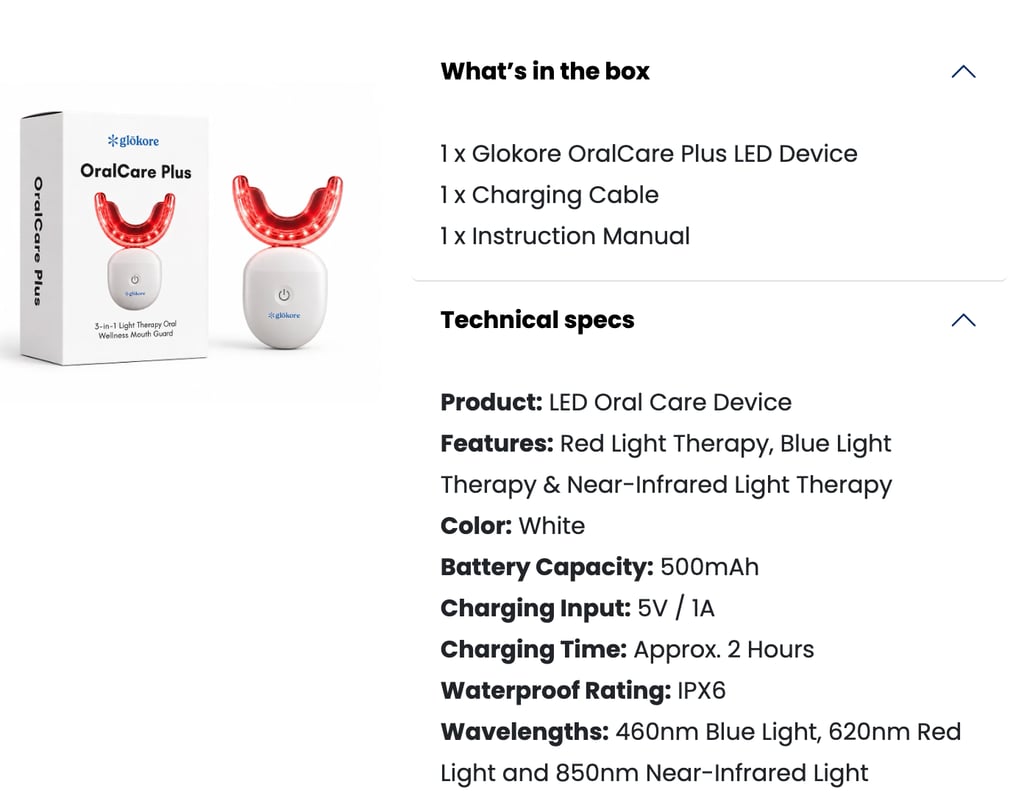 Glokore OralCare Plus specs