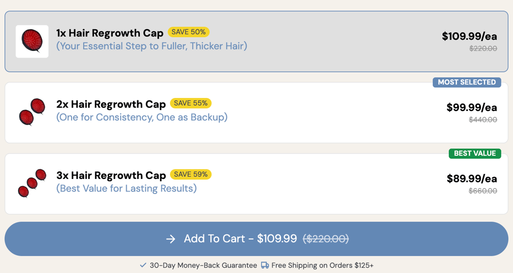 Glokore hair regrowth cap pricing screenshot