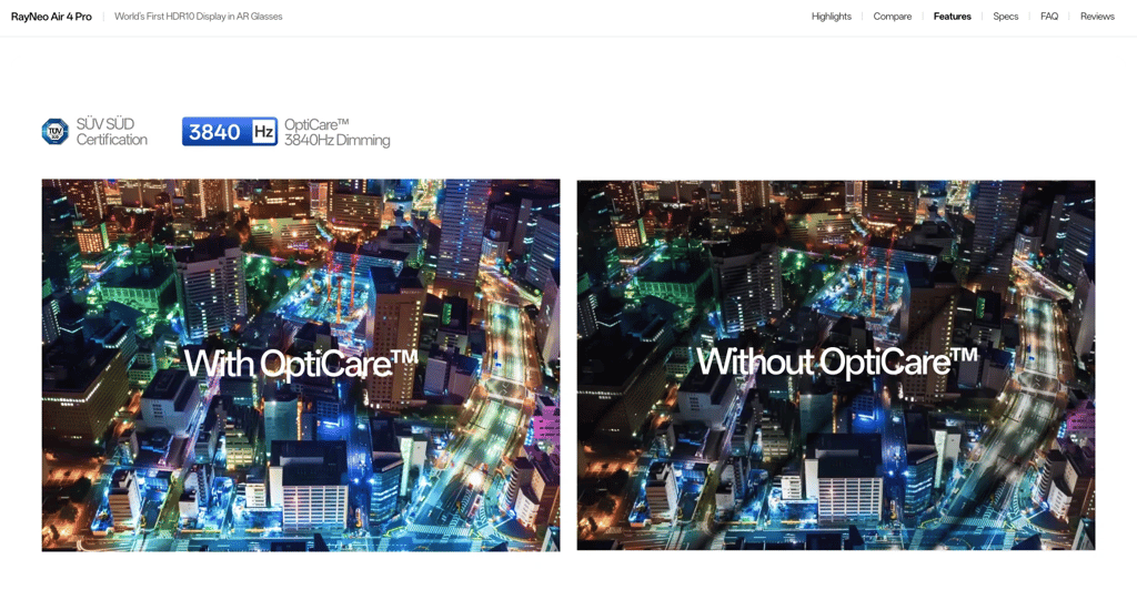 RayNeo demonstrates OptiCare mode