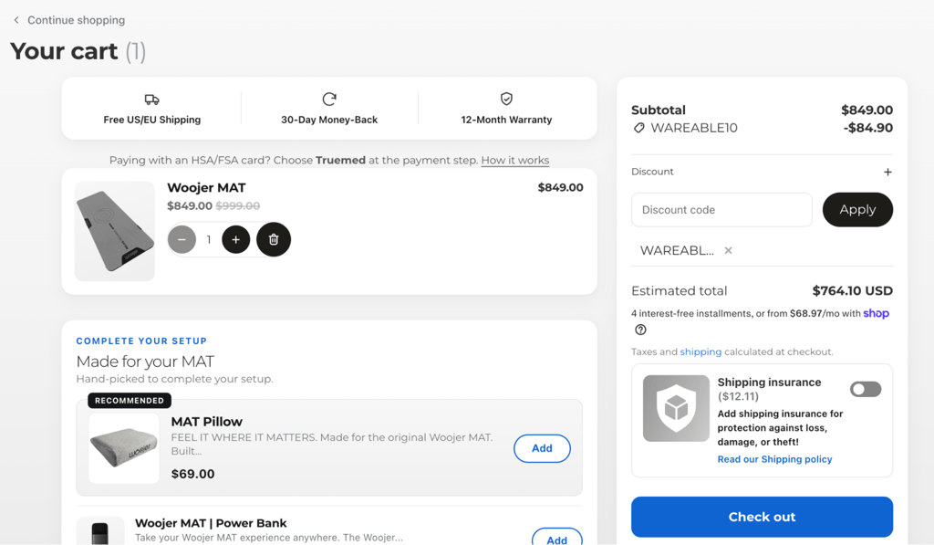 Woojer checkout page